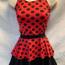 Red and black spotty top, skirt and bike shorts (3 piece)