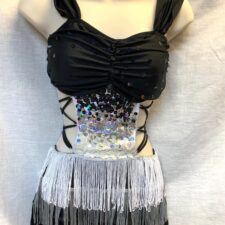 Black and white ombre skirted leotard with fringe