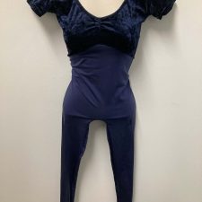Navy lycra catsuit with velvet top and short sleeves