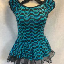 Turquoise and black skirted leotard with diamante clip on neckline