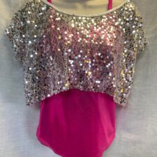 Hot pink metallic top with silver sequin over top