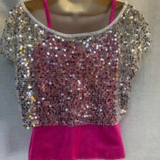 Hot pink metallic top with silver sequin over top