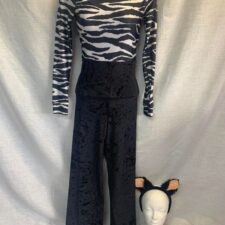 Black and white zebra print all-in-one with ears and tail