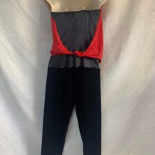 Red and black velvet cropped all-in-one with draped neckline