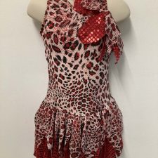 Red sequin leopard print skirted leotard