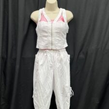 White and pink hip hop crop top, leotard and trousers