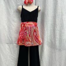 Black, orange and pink tie dye flowy top and beaded trousers