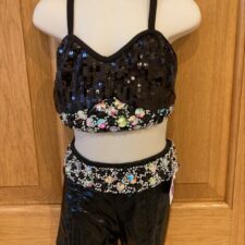 Black leather look bike shorts with sequin and stoned crop top