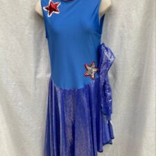 Royal blue skirted leotard with stars and gloves