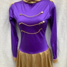 Purple and metallic gold soldier skirted leotard
