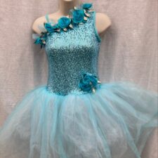 Aqua sequin tutu with flowers and gold leaves