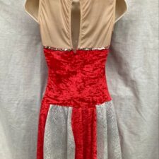 Red velvet, silver and nude skirted leotard with gloves