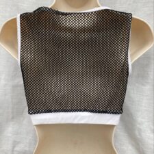White crop top with black fishnet detail