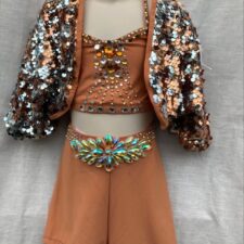 Tan and multi colour sequin crop top, shorts and bolero jacket