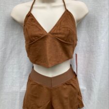 Brown suede halter top and shorts
