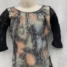 Black, grey and peach sparkle dance top with fishnet sleeves