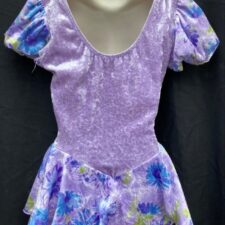 Lilac velvet leotard with floral sleeves and skirt