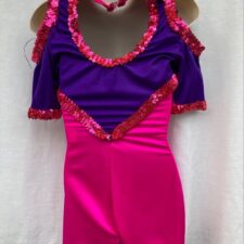 Pink and purple biketard with flowers and sequin trim