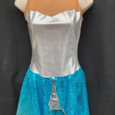 Metallic silver leotard with turquoise sequin skirt