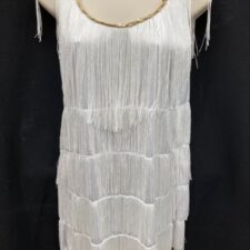 White flapper dress with gold sequin trim