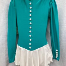 Green and ivory skirted leotard with padded shoulders