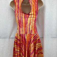 Pink and yellow stripe skirted leotard