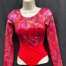 Metallic red, yellow and silver long sleeve leotard
