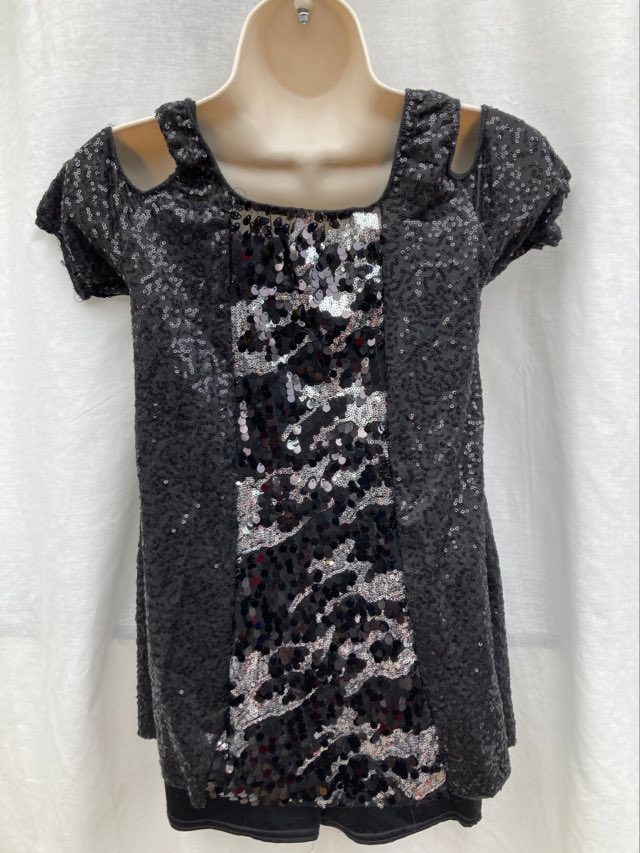 Black and silver sequin biketard with cap sleeves - Suite 109
