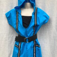 Blue cotton hooded playsuit with black crop top and belt