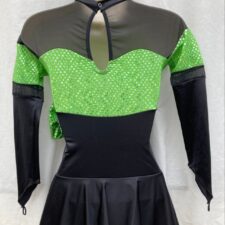 Black mesh and green sequin skirted leotard