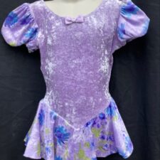 Lilac velvet leotard with floral sleeves and skirt