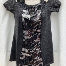 Black and silver sequin biketard with cap sleeves