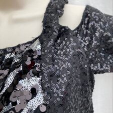 Black and silver sequin biketard with cap sleeves