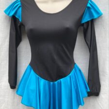 Turquoise and black long sleeve skirted leotard with cap sleeves