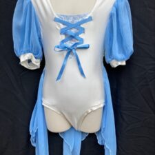 White peasant style leotard with pale blue puff sleeves and skirt - Bespoke measurement costumes