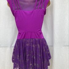 Purple biketard with silver buttons and grey lined lace skirt