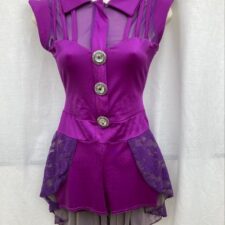 Purple biketard with silver buttons and grey lined lace skirt