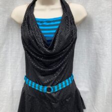 Black and turquoise striped crop top and biketard
