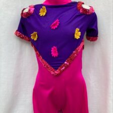 Pink and purple biketard with flowers and sequin trim