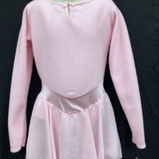 Pink fleece long sleeve skirted leotard with satin waistband