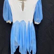 White peasant style leotard with pale blue puff sleeves and skirt - Bespoke measurement costumes