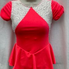 Neon pink velvet and ivory lace skirted leotard