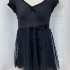 Black leotard with cap sleeves and chiffon skirt