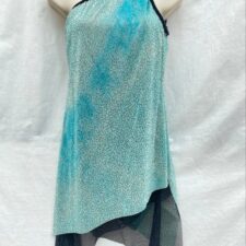 Ombre effect turquoise sequin and black one shoulder skirted leotard
