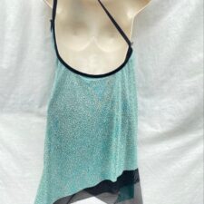 Ombre effect turquoise sequin and black one shoulder skirted leotard