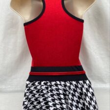 60's style red, white and black skirted leotard with tie and matching cap