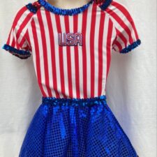 Baseball inspired striped leotard and blue sequin tutu skirt