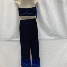 Navy velvet fringe top and sequin pinstripe trousers
