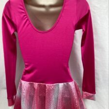 Pink long sleeve leotard with metallic silver star and ombre skirt