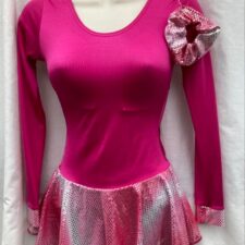 Pink long sleeve leotard with metallic silver star and ombre skirt